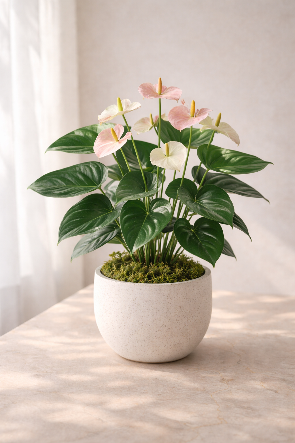 אנתוריום לבן/ורוד עדין