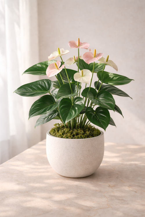 אנתוריום לבן/ורוד עדין